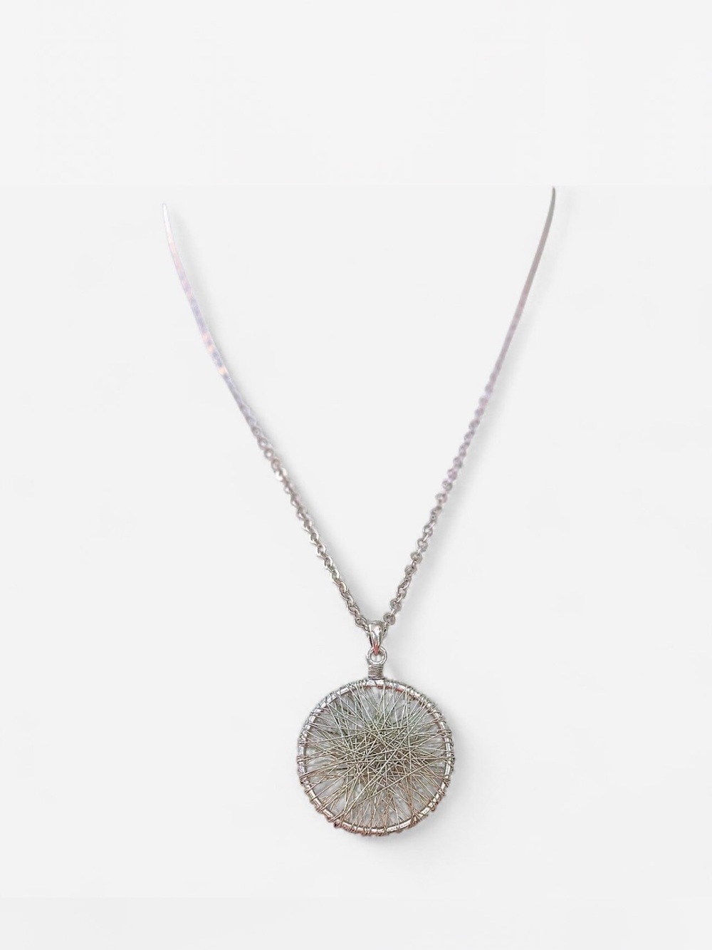 Sterling Silver Orb Web Pendant Necklace - Silver